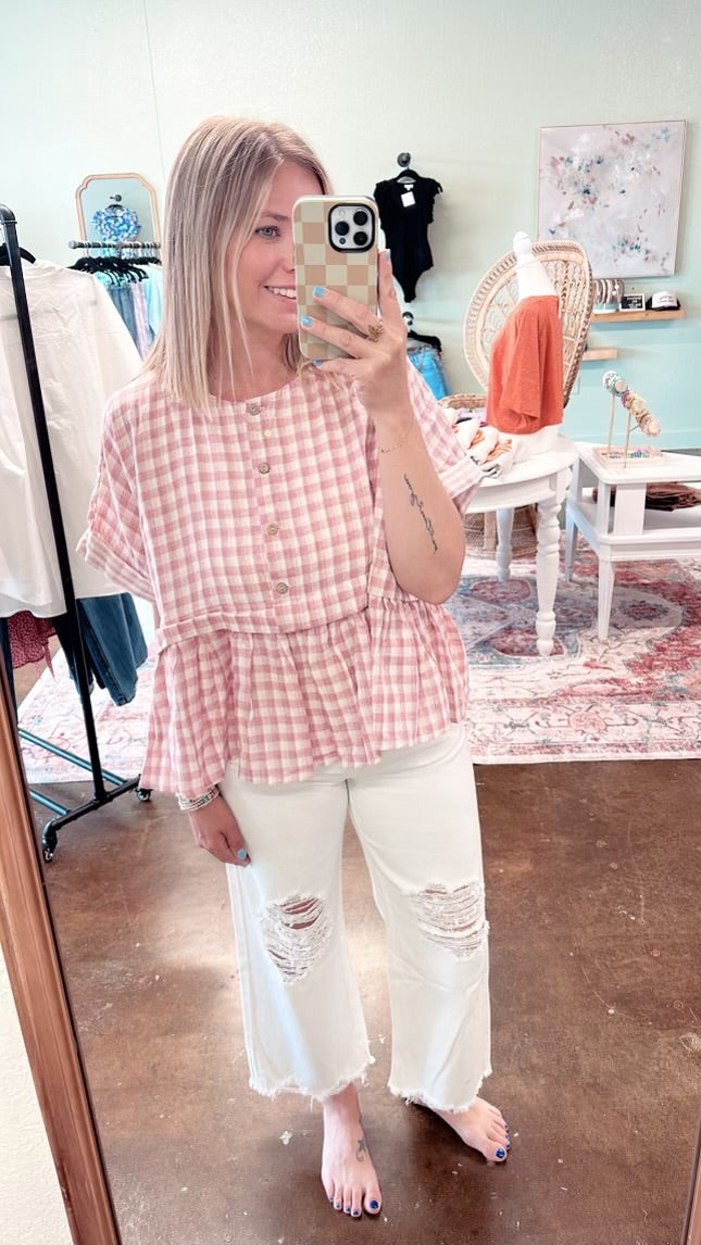 Plaid Peasant Top
