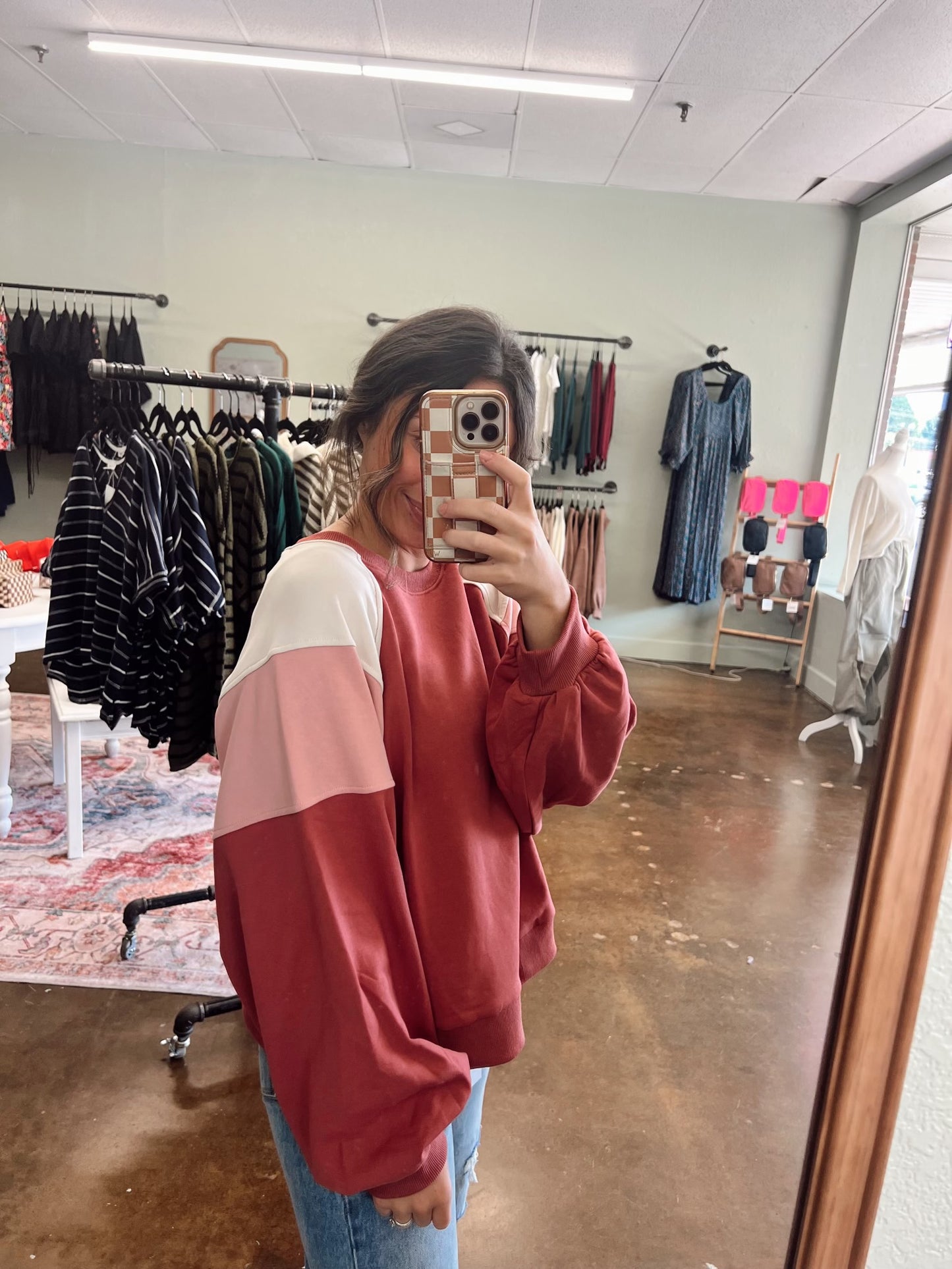 Colorblock Crewneck - Pink