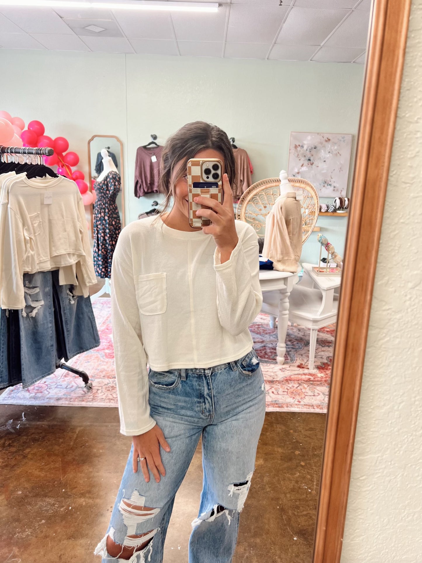 Oatmeal Ribbed Knit Top