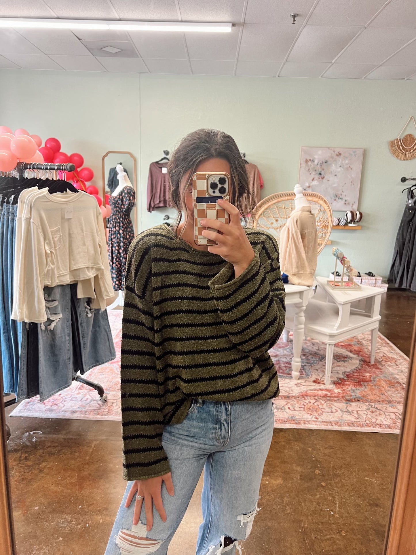 Sadie Striped Sweater - Olive