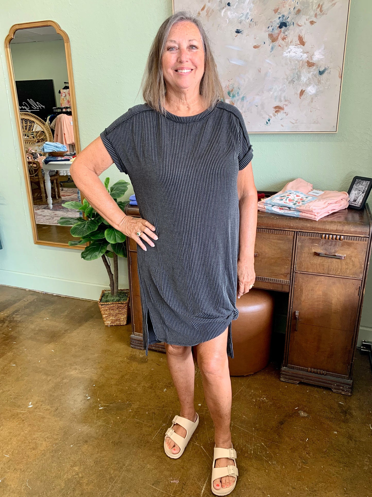 Ribbed Gray Dress