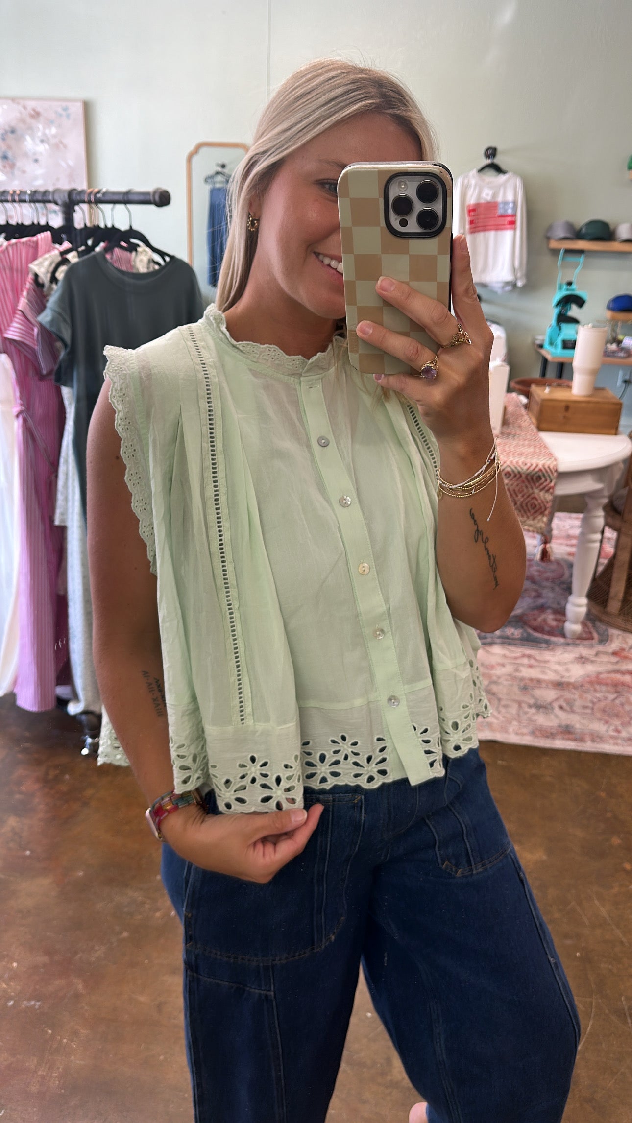 Sage Eyelet Top