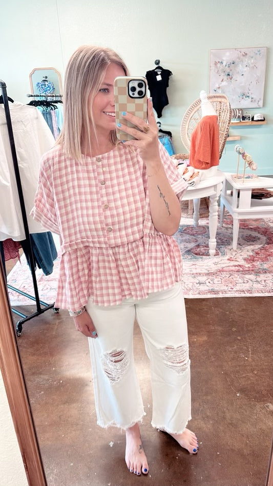 Plaid Peasant Top