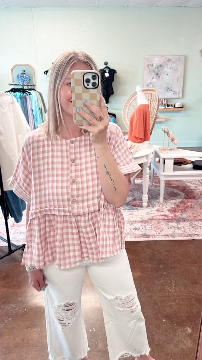Plaid Peasant Top