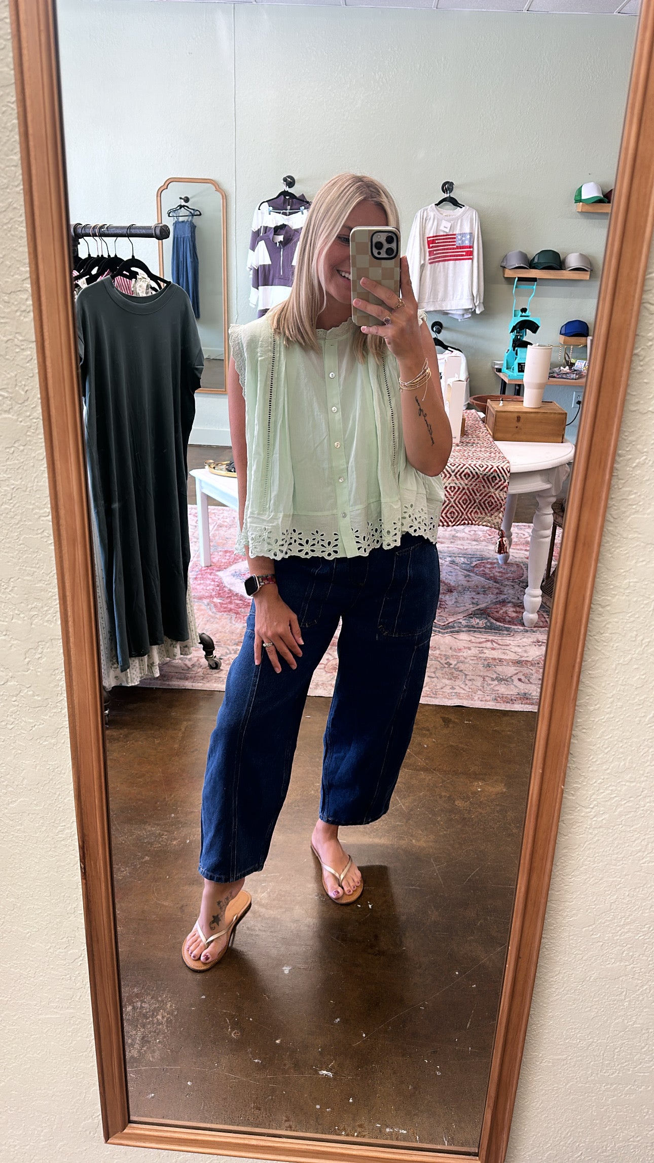 Sage Eyelet Top