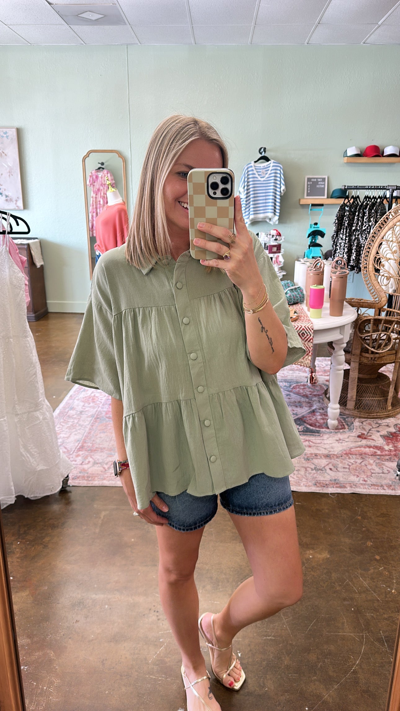 Sage Button Top