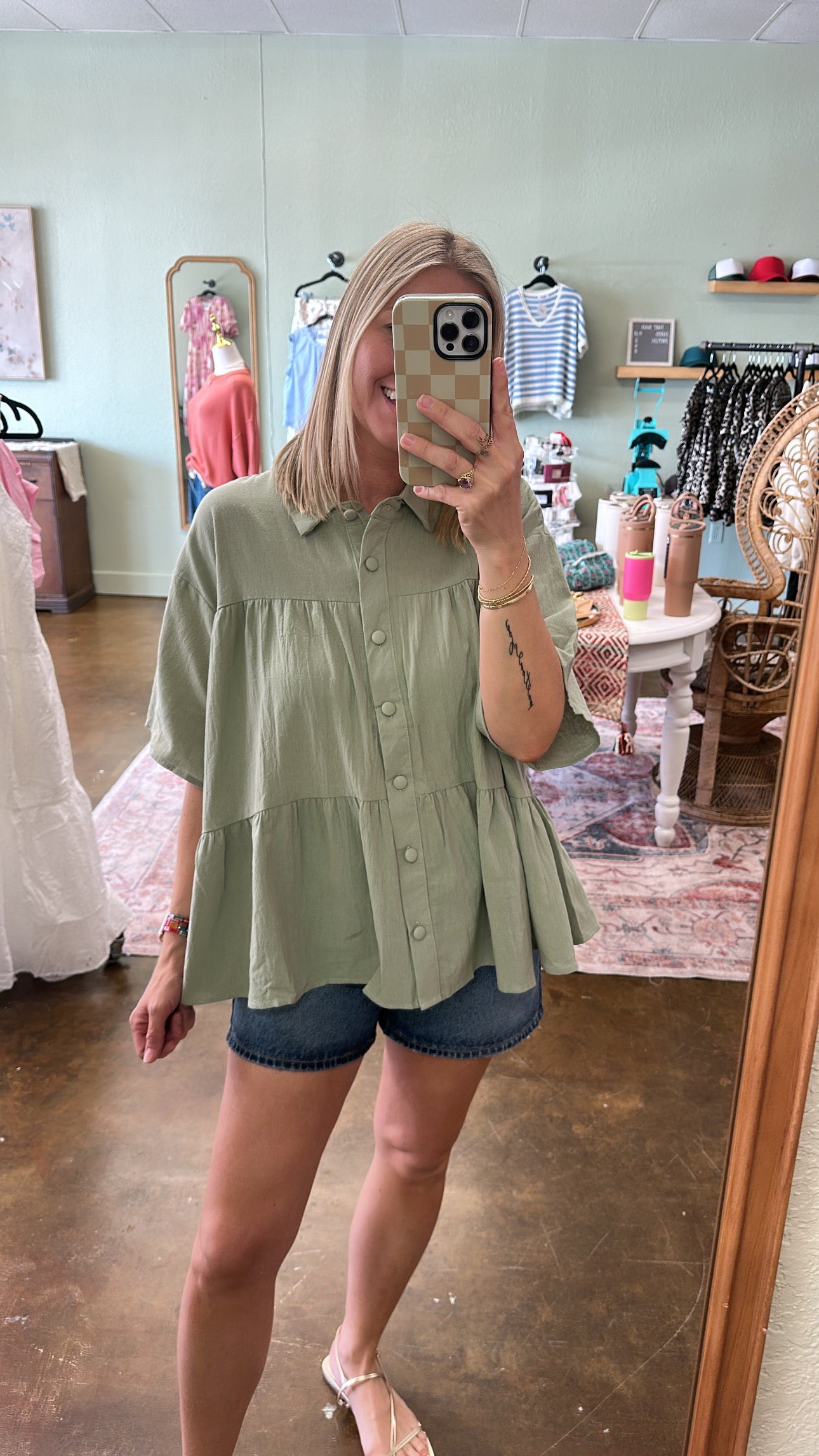 Sage Button Top