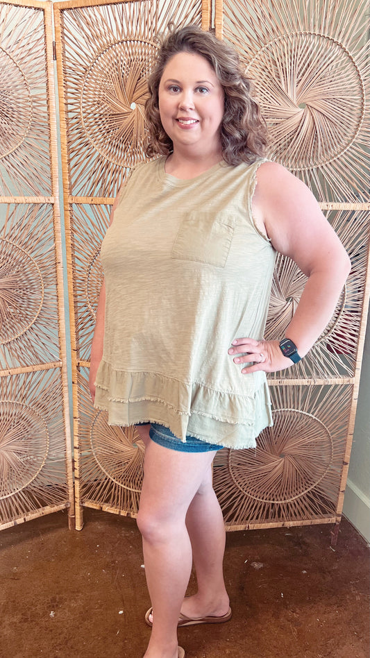 Olive Fray Top