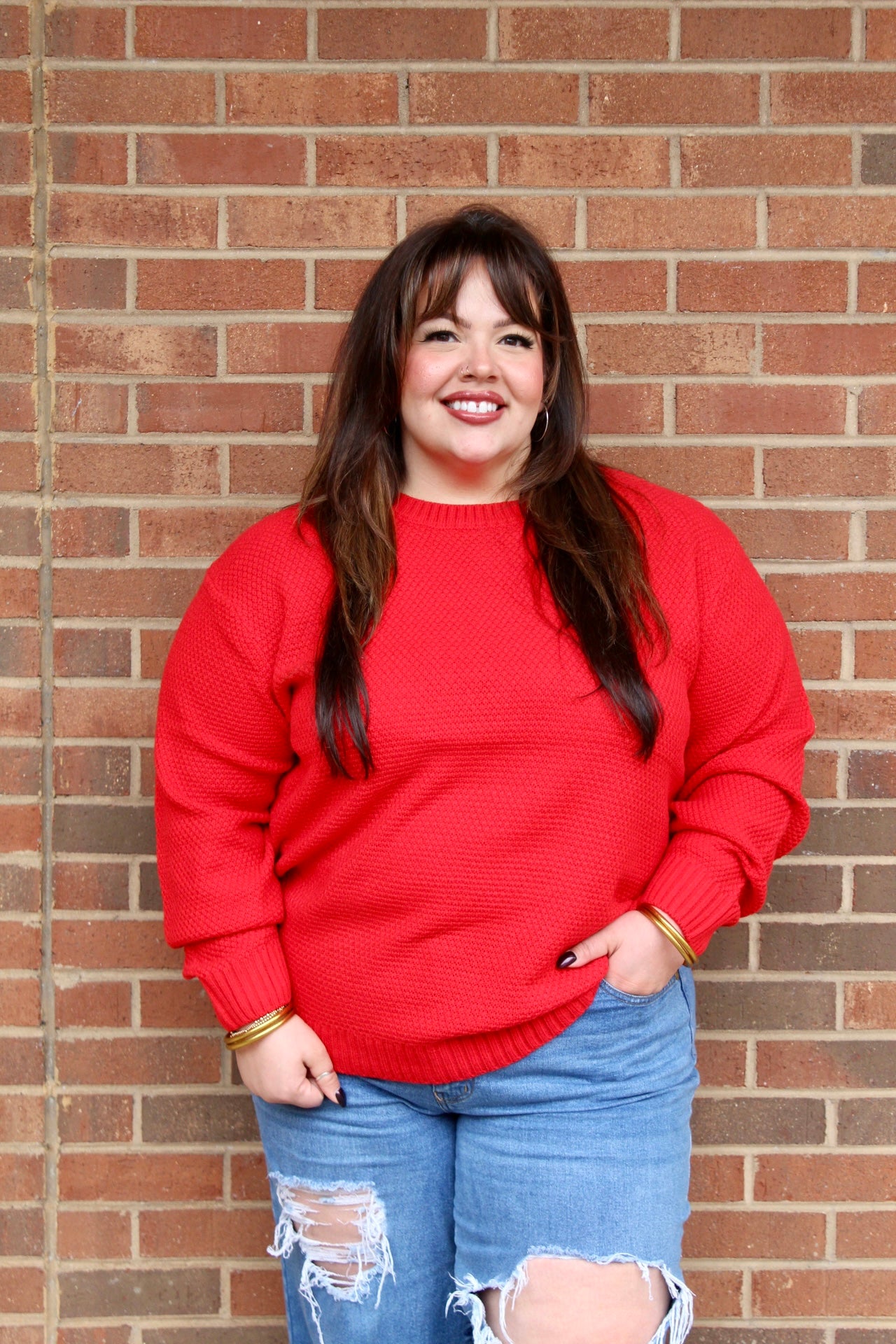 Red Waffle Knit Sweater