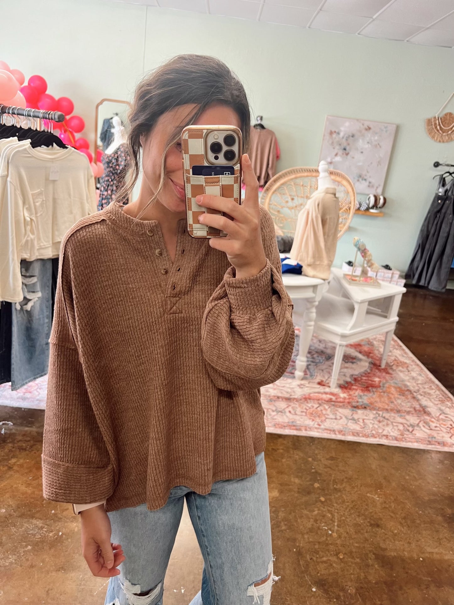 Relaxed Rib Henley Top