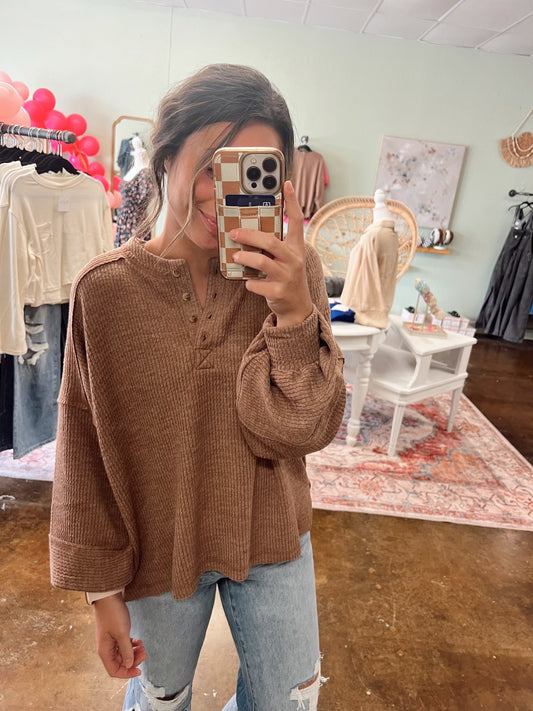Relaxed Rib Henley Top