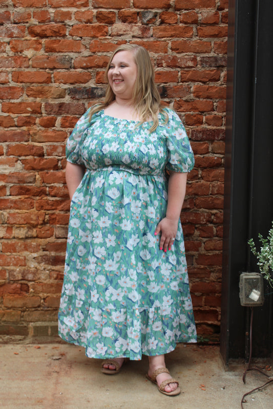 Green Floral Midi