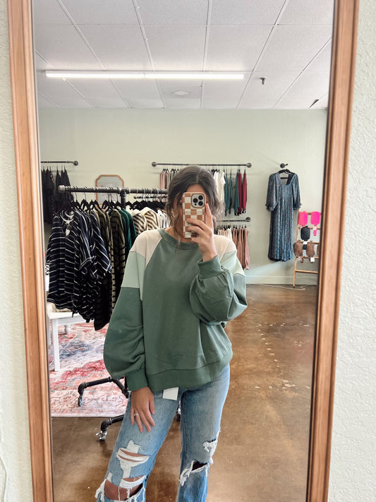 Colorblock Crewneck - Sage