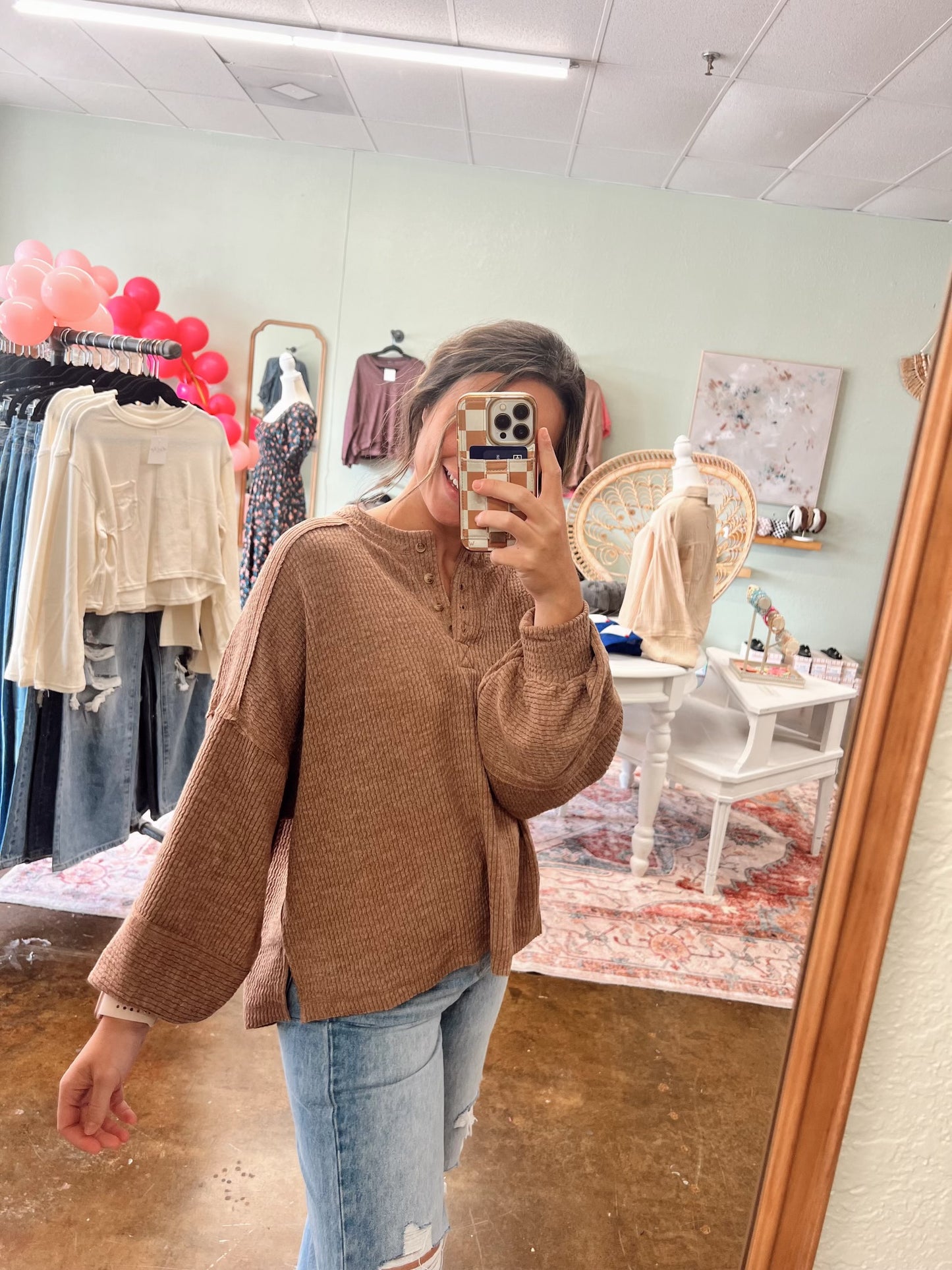 Relaxed Rib Henley Top