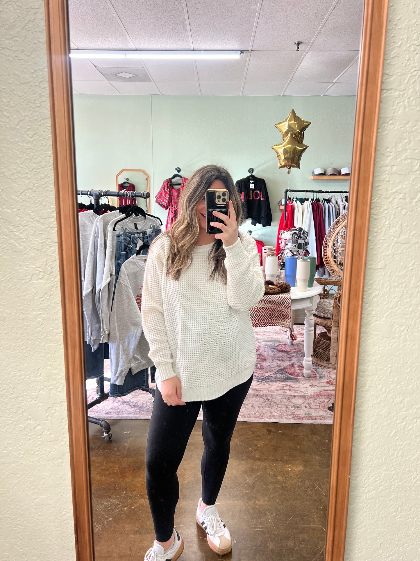 Cream Waffle Knit Sweater