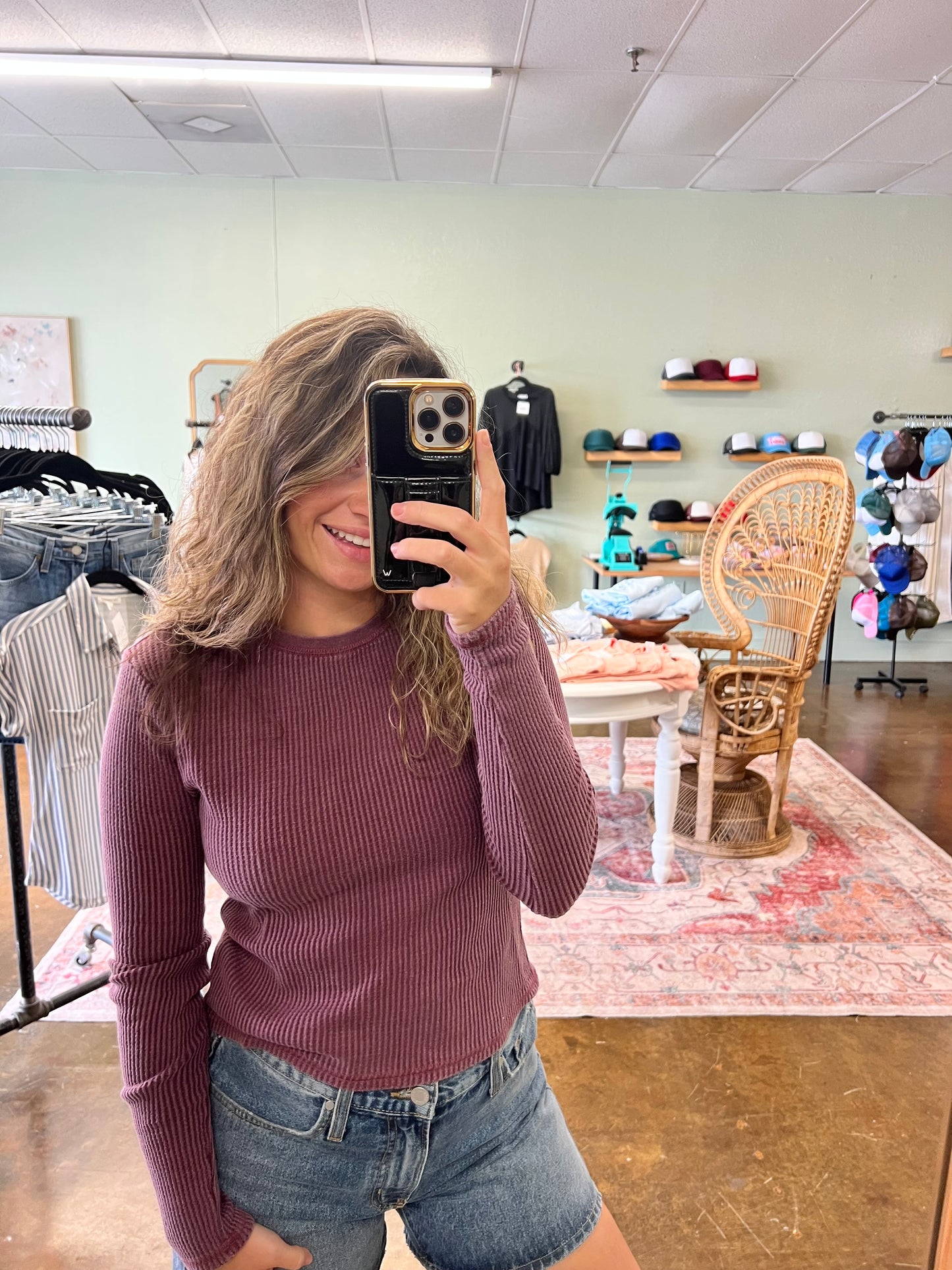 Plum Waffle Knit Top