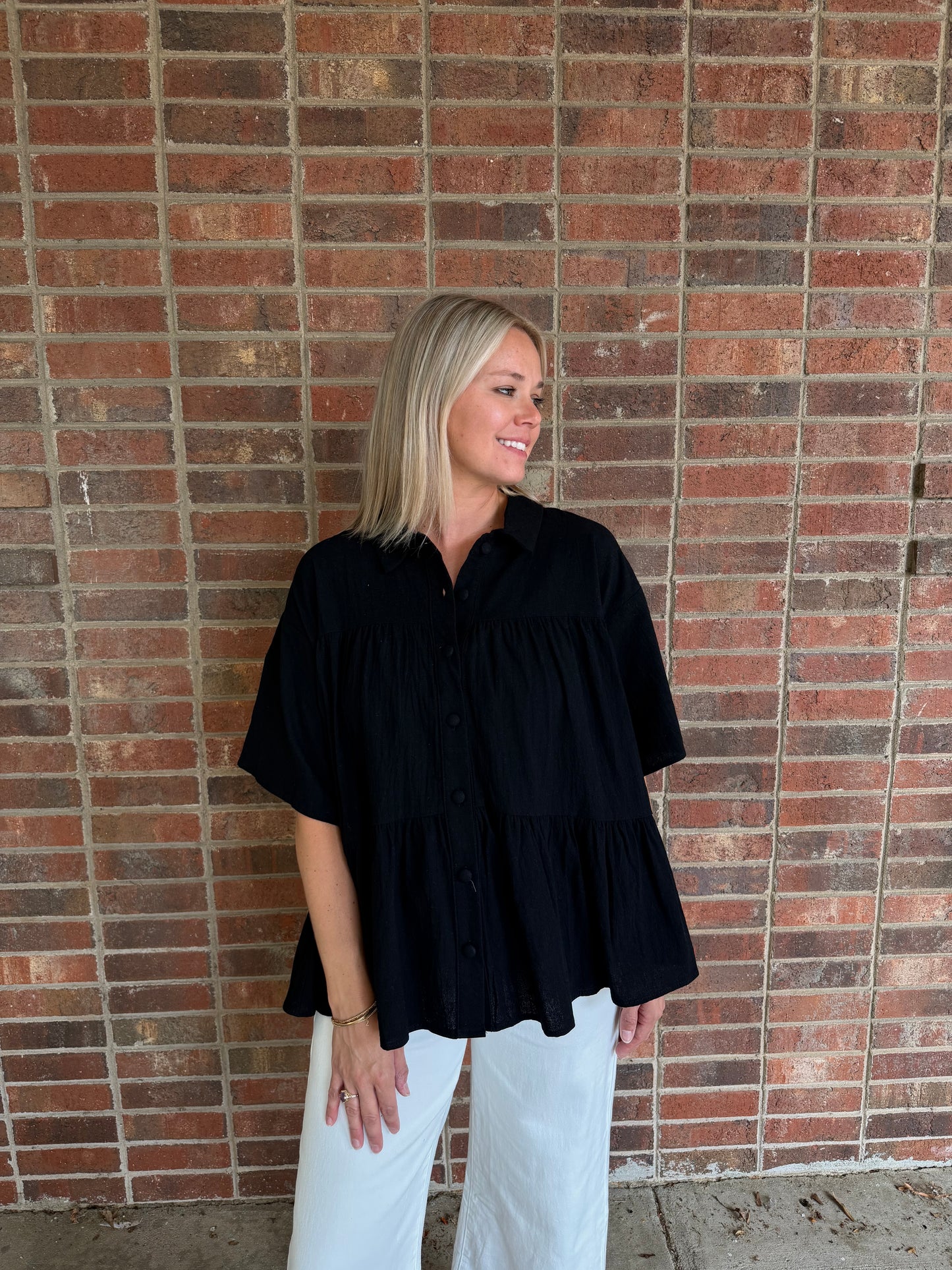 Black Button Top