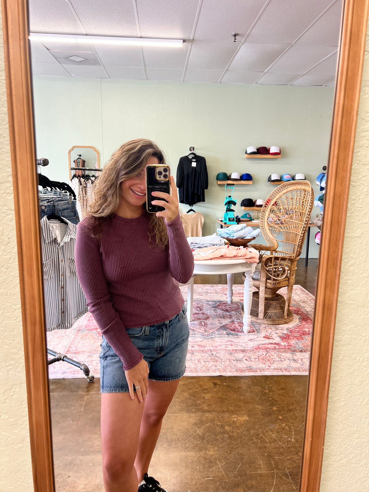 Plum Waffle Knit Top