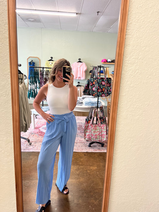 Pleated Pants - Sky