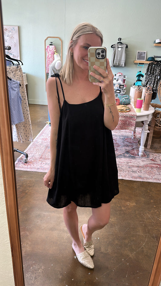 Black Linen Mini Dress