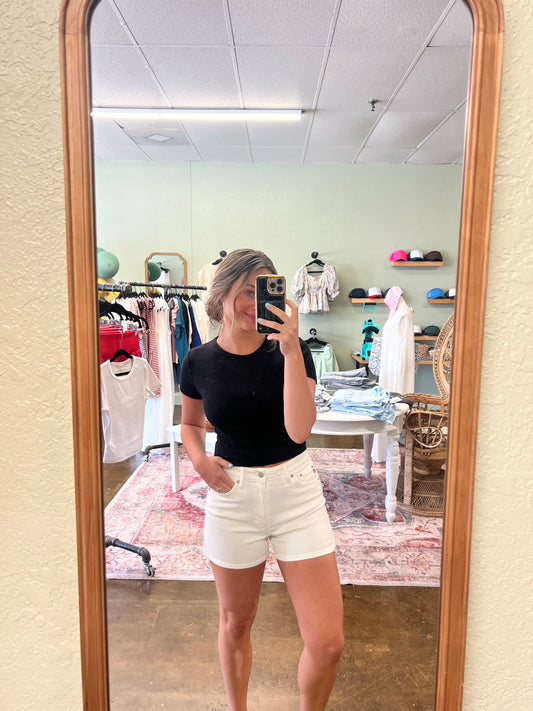 White Denim Mom Short