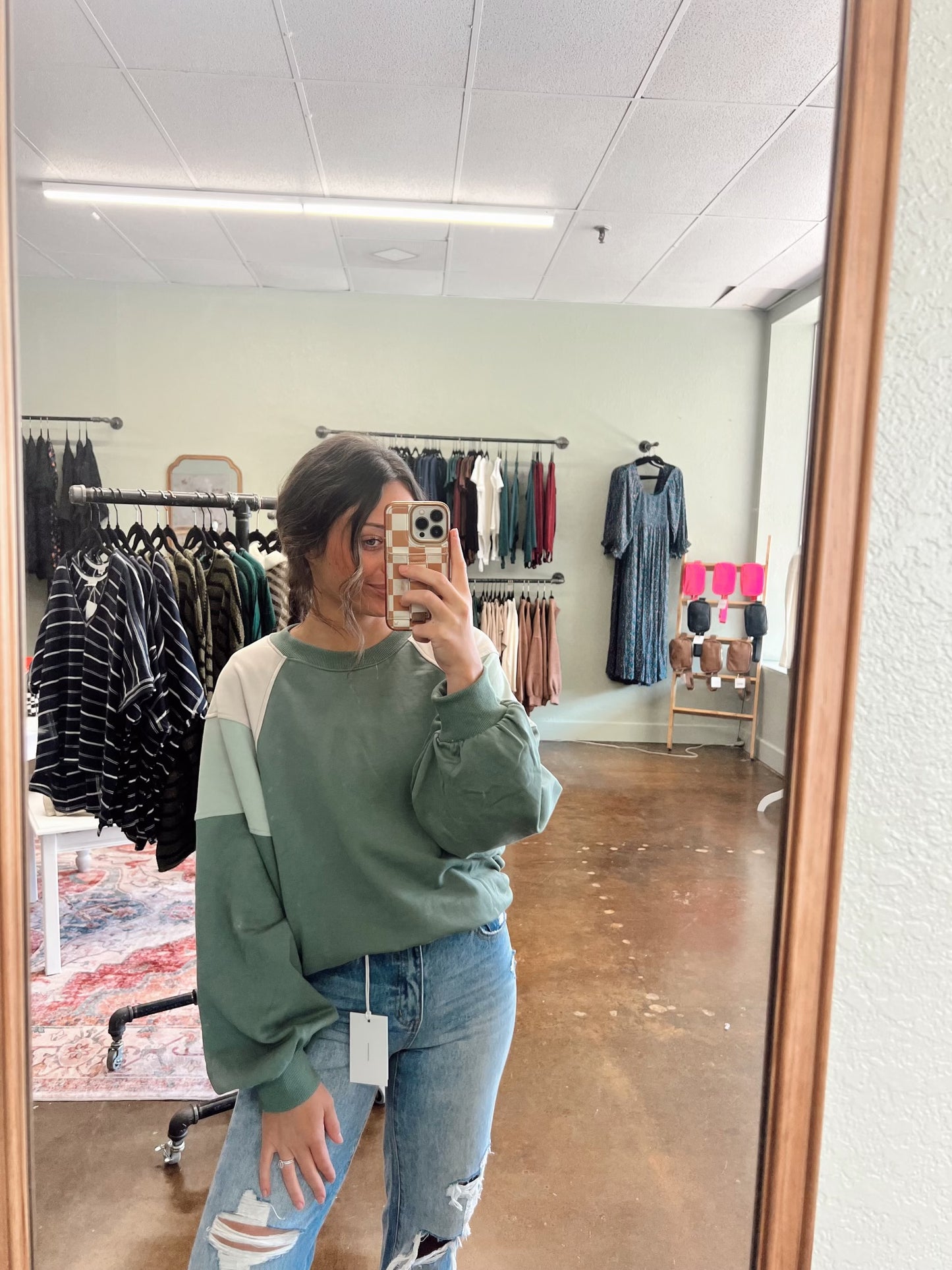 Colorblock Crewneck - Sage