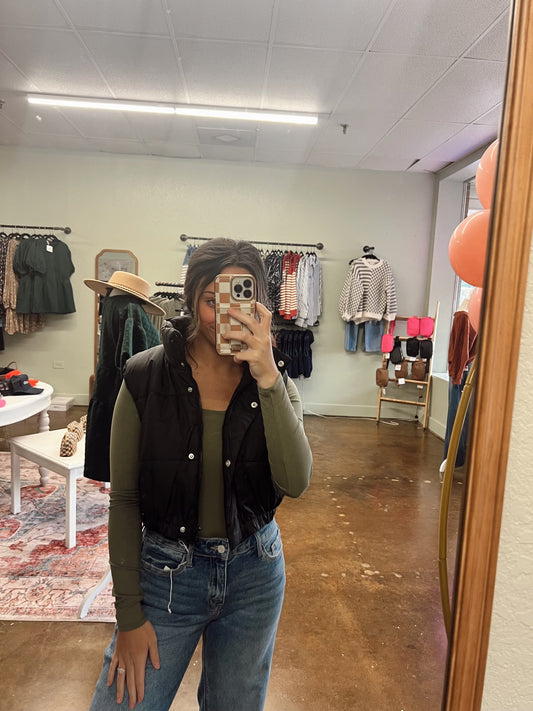 Crop Puffer Vest - Black