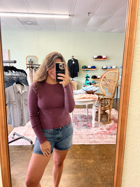 Plum Waffle Knit Top