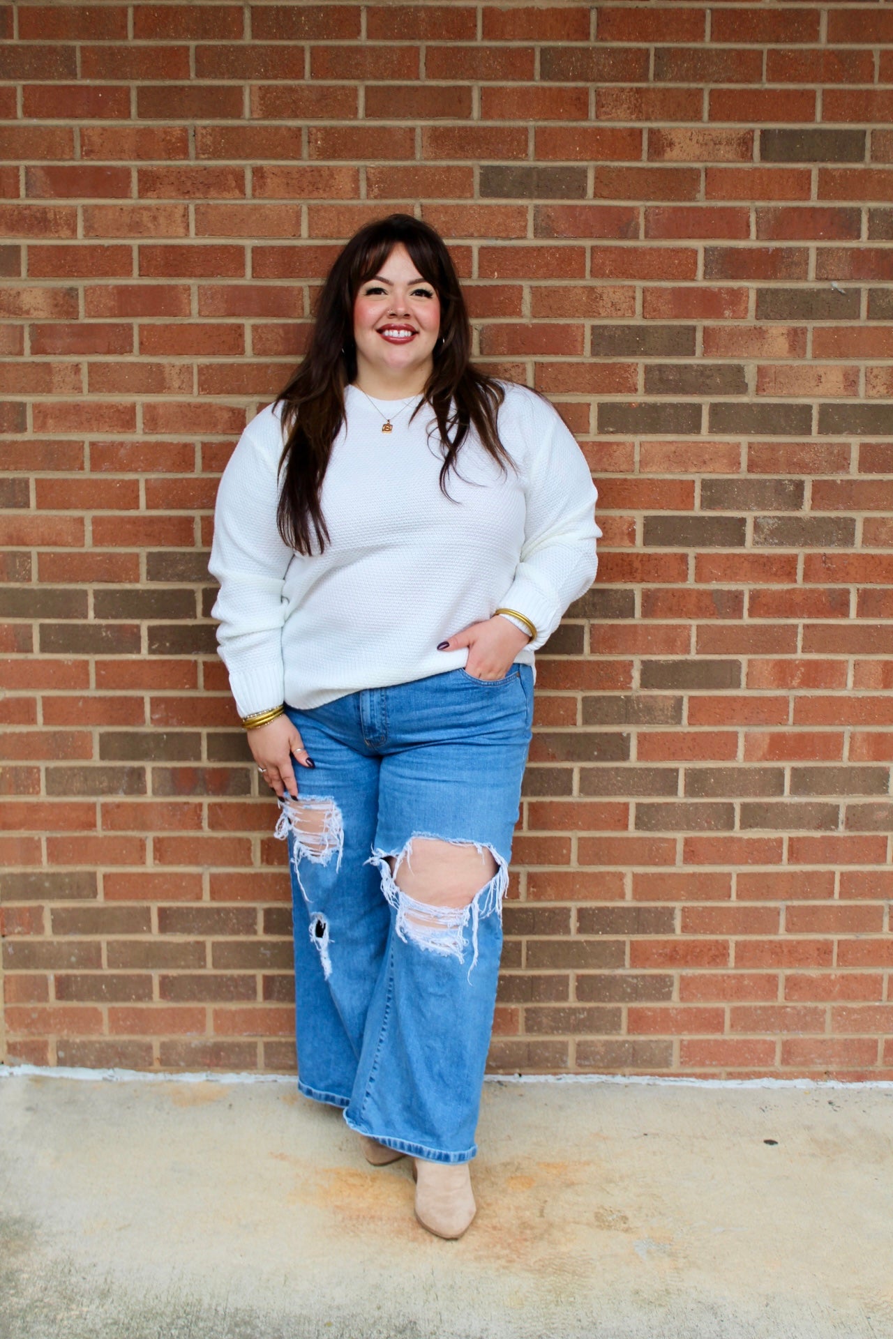 Cream Waffle Knit Sweater