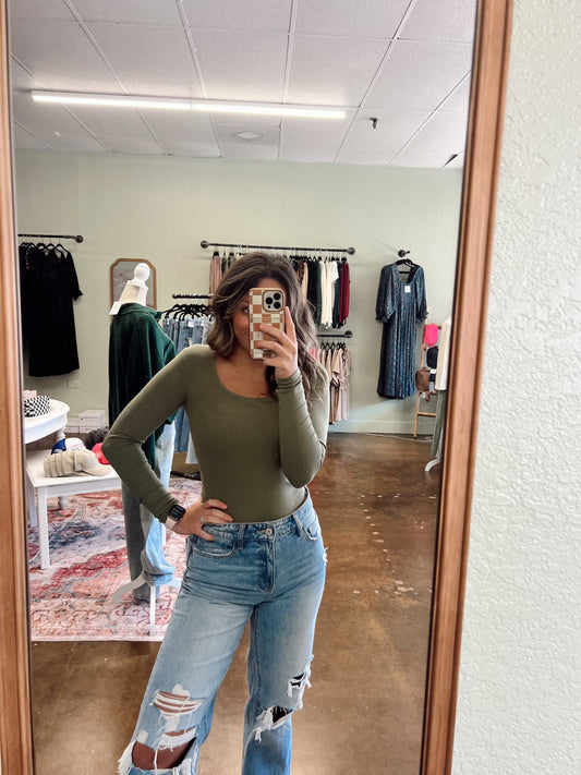 Olive Scoop Neck Bodysuit