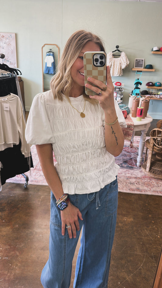 White Smocked Blouse