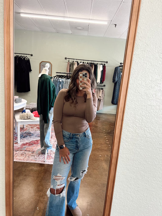 Taupe Round Neck Bodysuit
