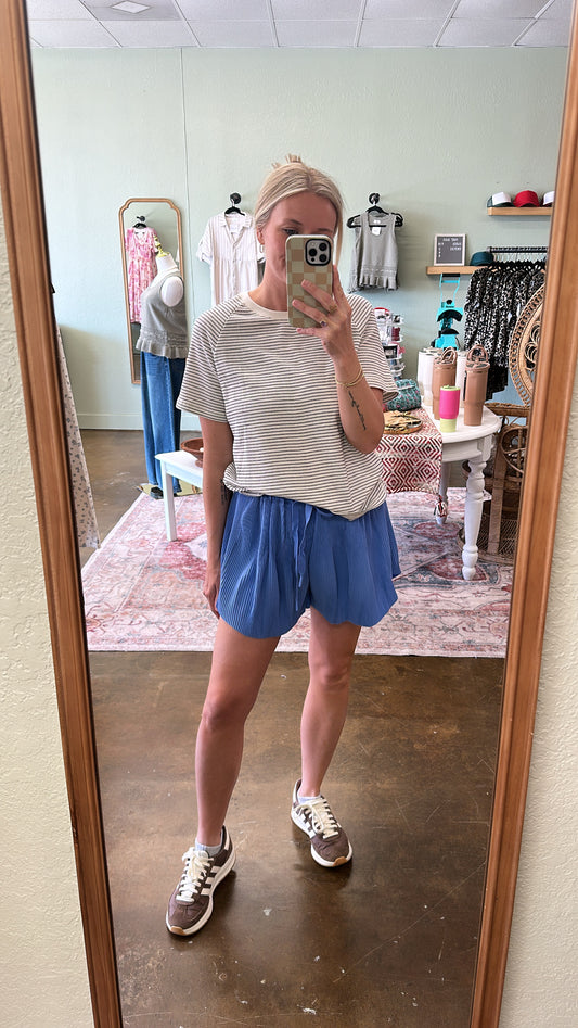 Pleated Athletic Shorts - Blue