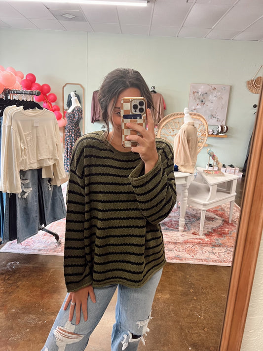 Sadie Striped Sweater - Olive