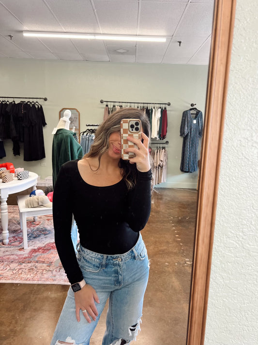 Black Scoop Neck Bodysuit