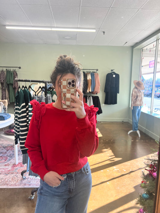 Cherry Ruffle Crewneck