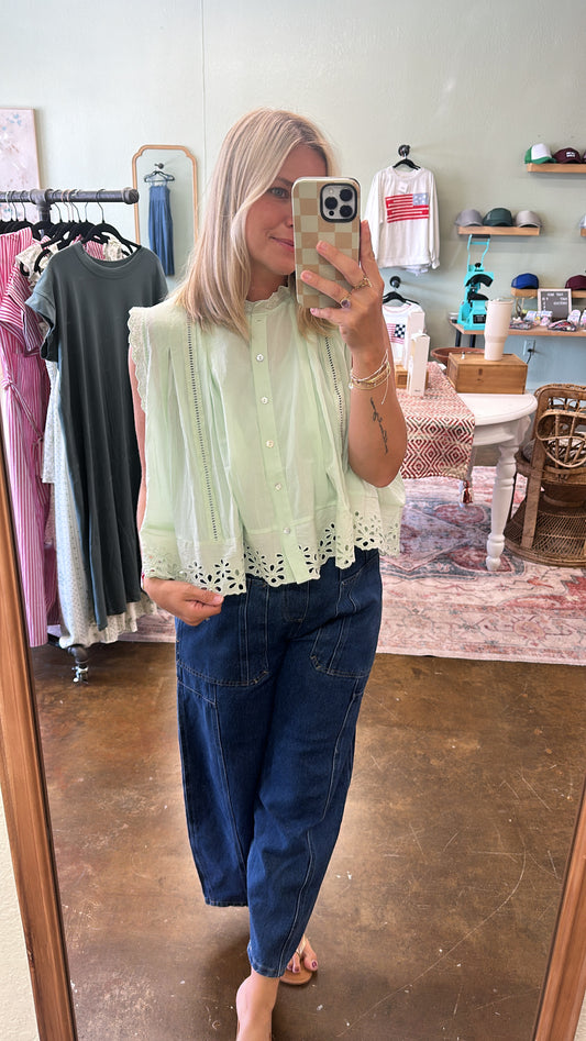 Sage Eyelet Top