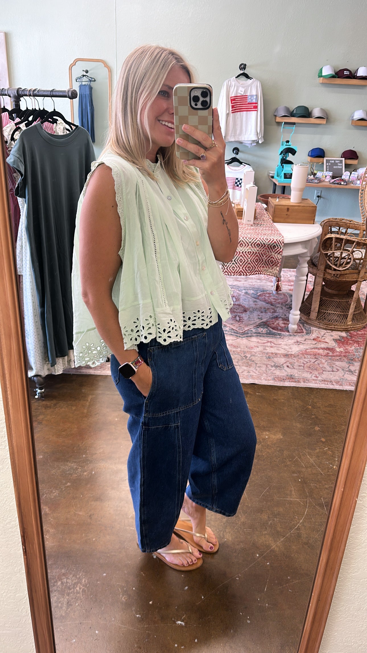 Sage Eyelet Top
