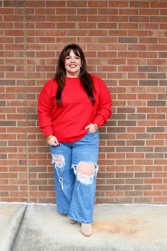Red Waffle Knit Sweater