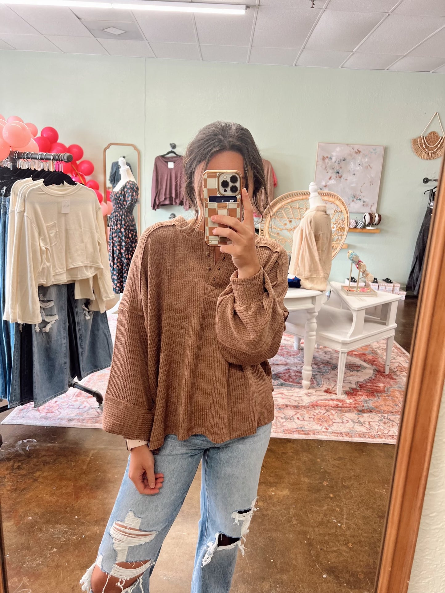 Relaxed Rib Henley Top