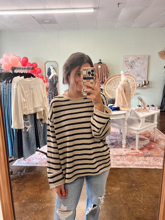 Sadie Striped Sweater - Taupe