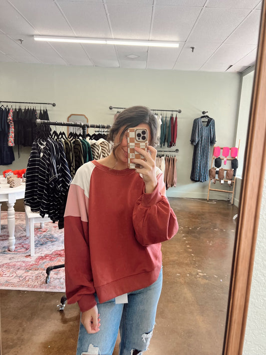 Colorblock Crewneck - Pink