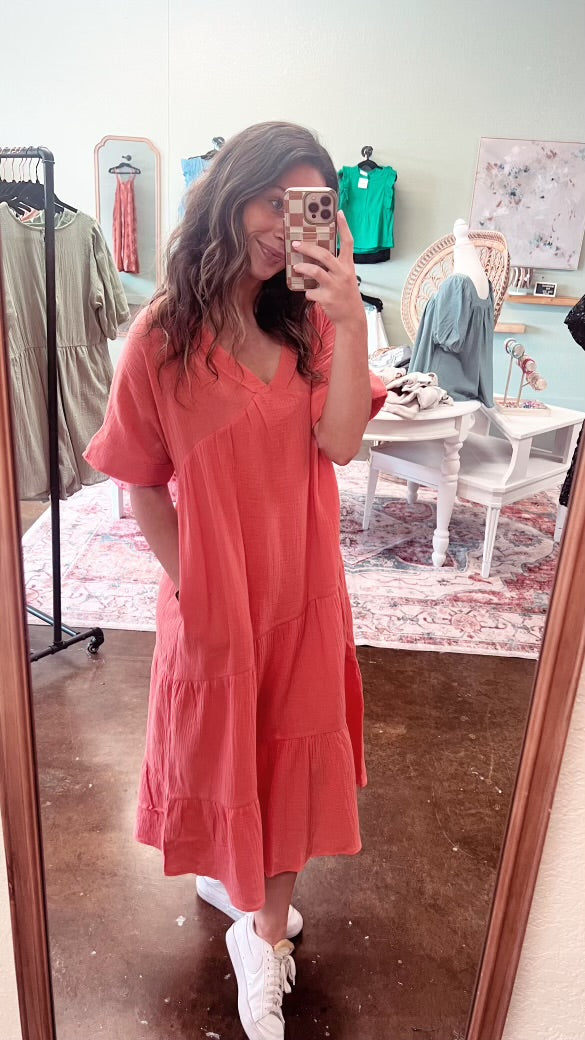Coral Midi Dress