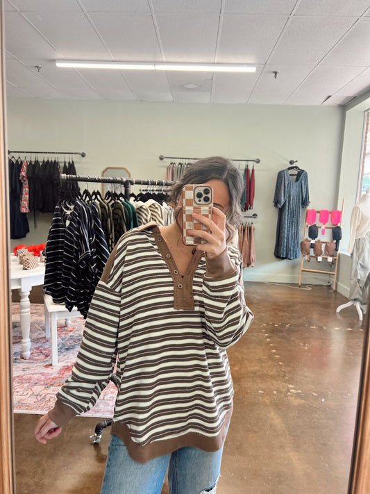 Casual Stripe Top - Mocha