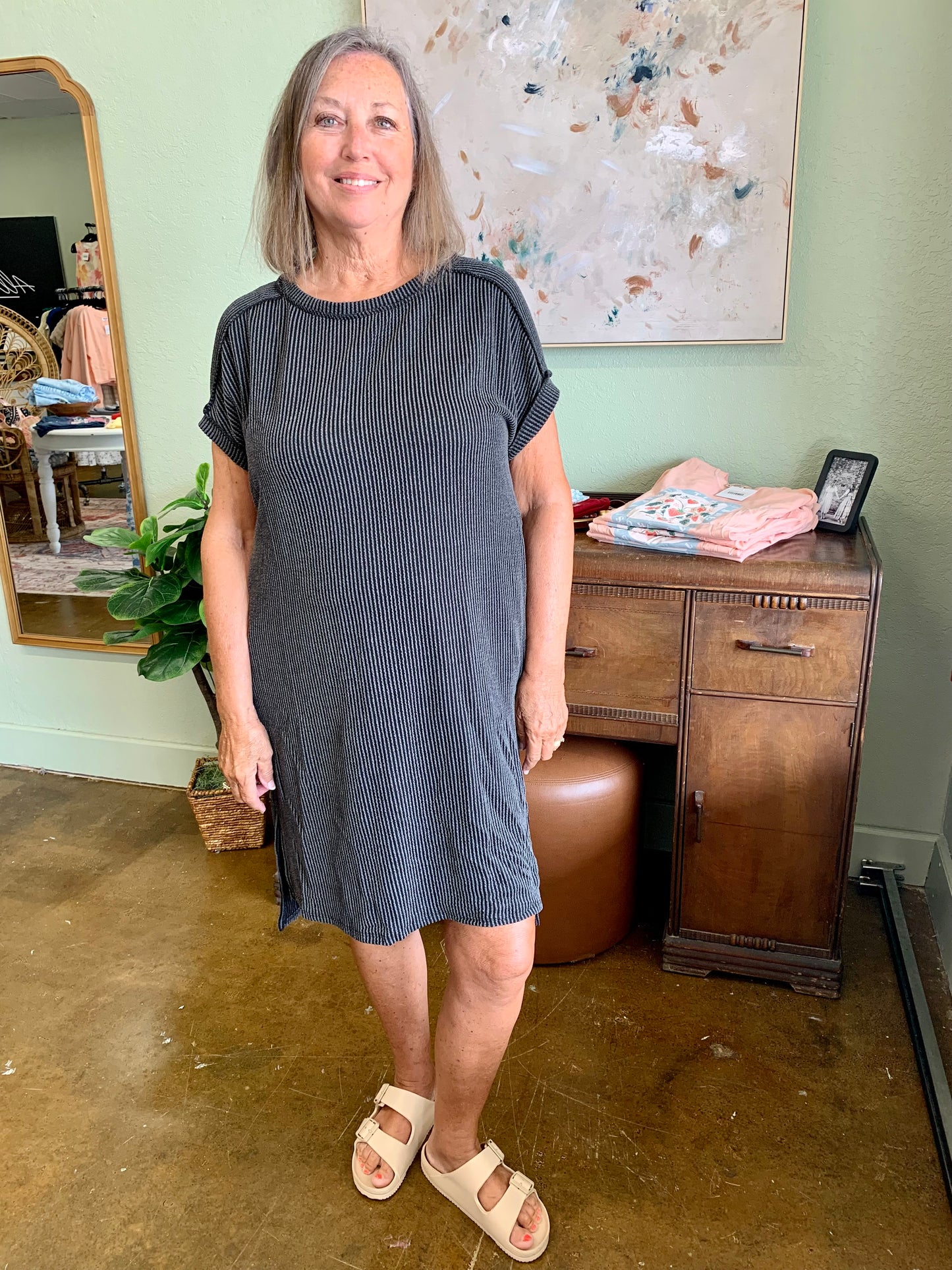 Ribbed Gray Dress