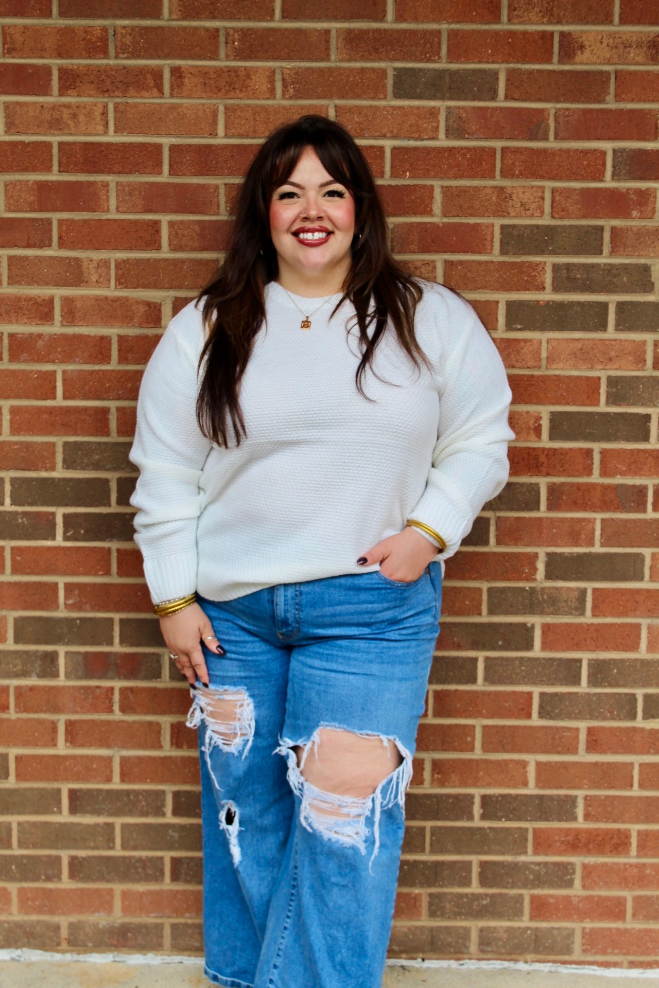 Cream Waffle Knit Sweater