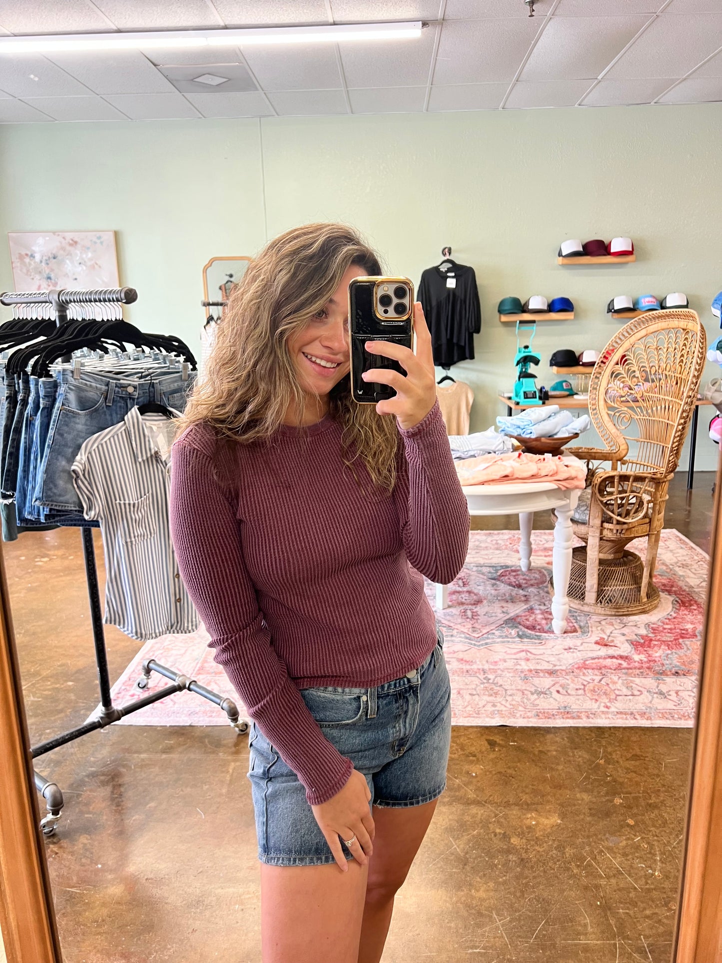 Plum Waffle Knit Top