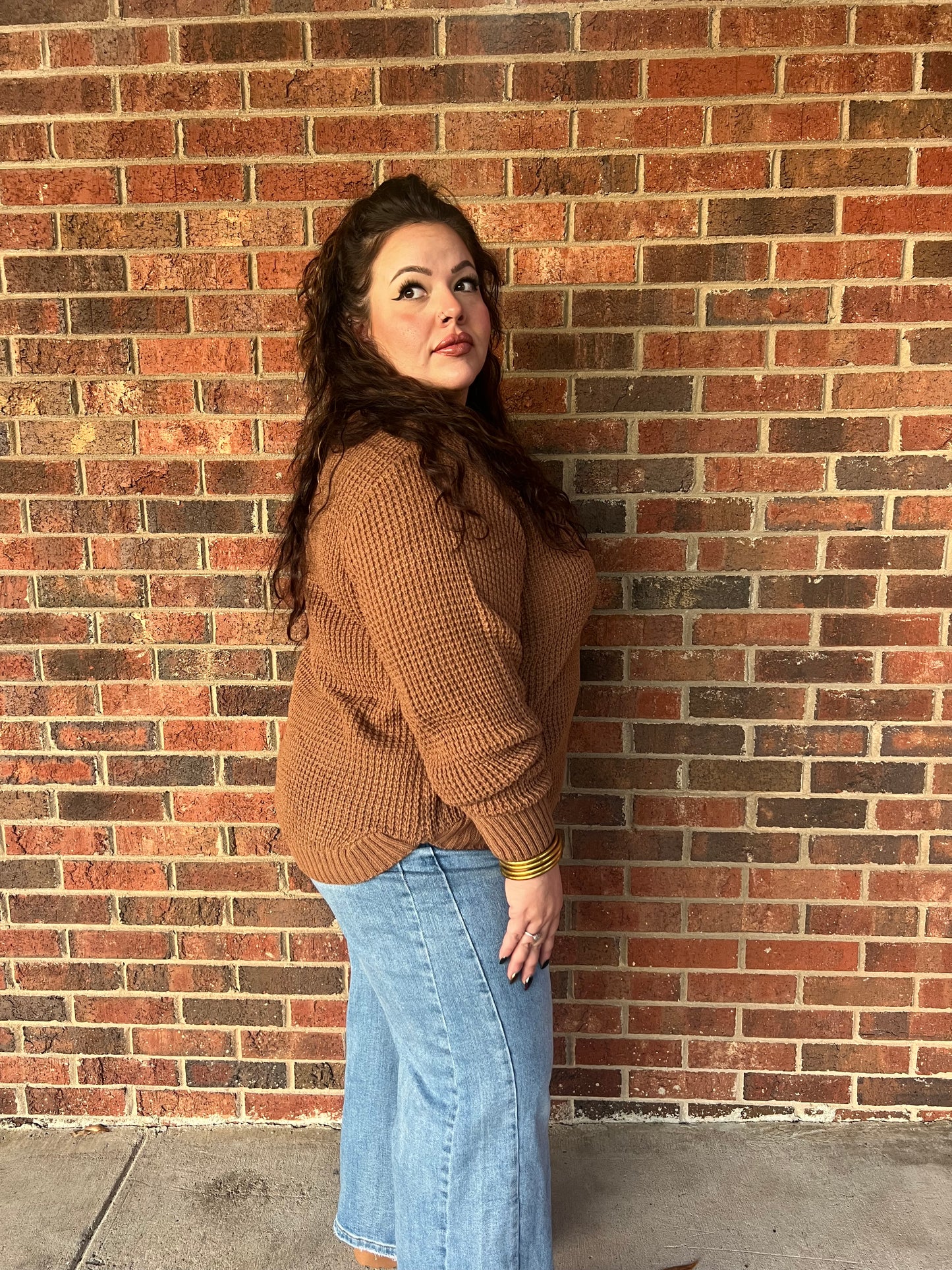 Camel Waffle Knit Sweater