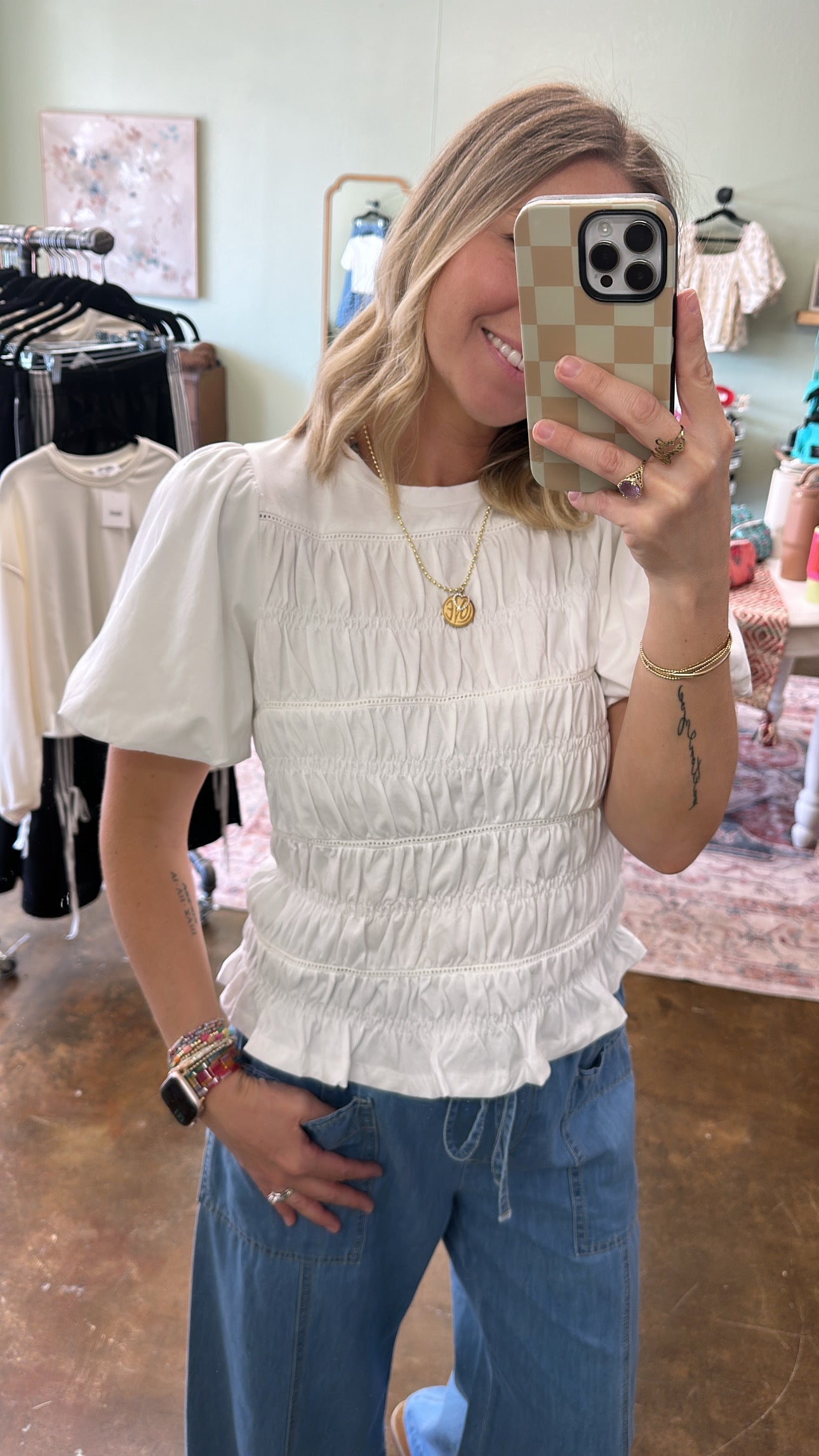 White Smocked Blouse