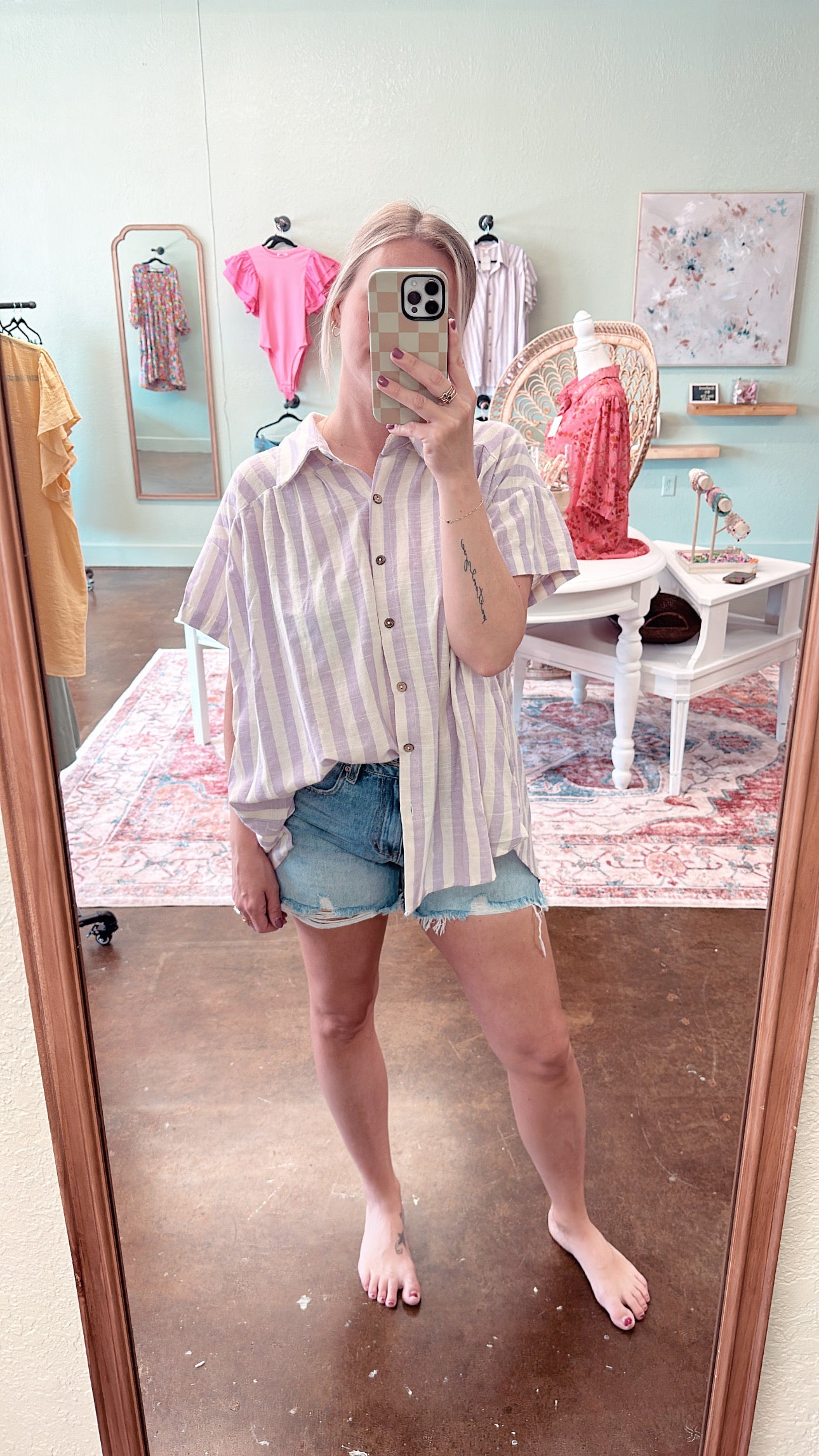 Striped Button Top